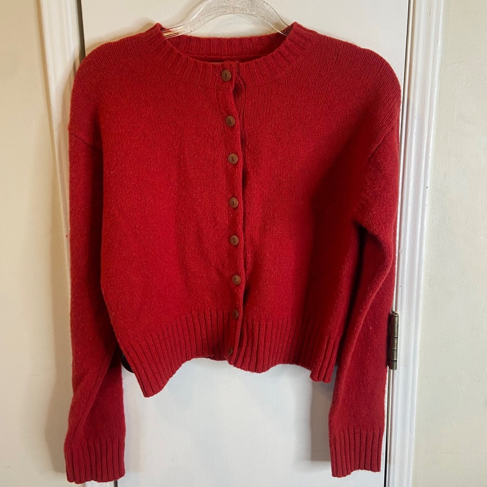 Abercrombie & Fitch Red 100% Shetland Wool Button Front Cardigan Sweater Small